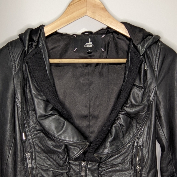 Women's Hooded 100% Lamb Black Leather Jacket - Picture 2 of 6